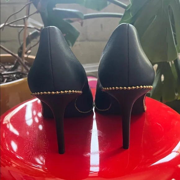 Coach Black Heels with Gold Trim - Picture 3 of 4